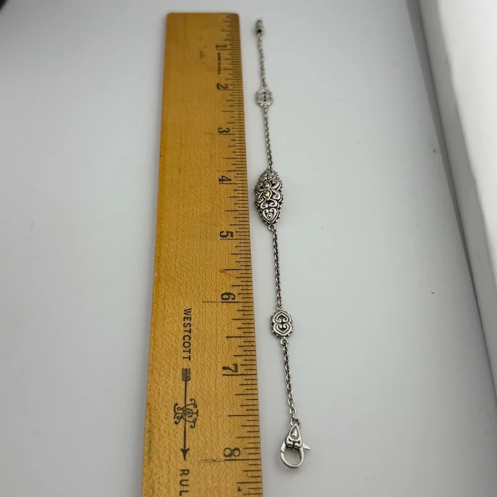 JAI John Hardy Womens 7.5 Silver Gold Scroll Heart Station Link Bracelet 925 14K